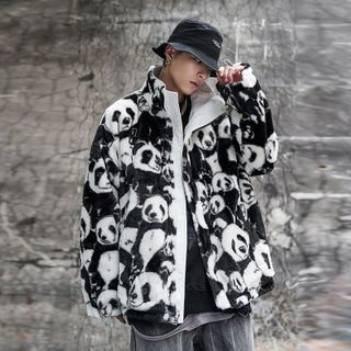 Bay Go Mall - Reversible Panda Print Fleece Zip Jacket | YesStyle