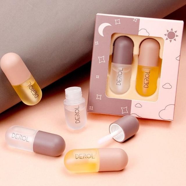 DEROL-Kit de 2 Day and Night Lip Plumper Oil Set - Kit de Óleo Labial Volumizador Dia e Noite-55 Ml X 2
