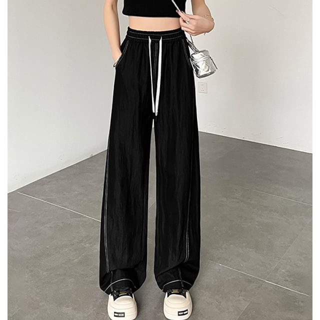 evanesce-Drawstring Waist Wide Leg Jeans