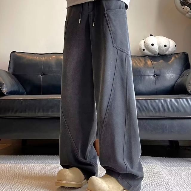 DuckleBeam-Drawstring Waist Washed Wide Leg Cargo Pants