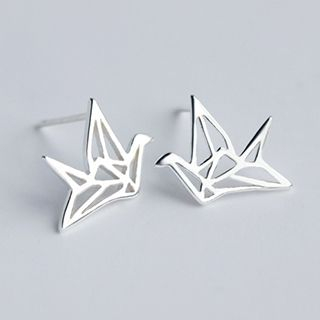 A’ROCH - 925 Sterling Silver Metallic Origami Crane Earrings