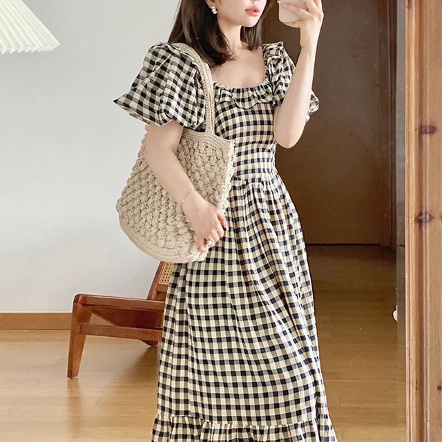 CosmoCorner - Short-Sleeve Scoop Neck Plaid Midi A-Line Dress | YesStyle CosmoCorner - Short-Sleeve Scoop Neck Plaid Midi A-Line Dress | YesStyle