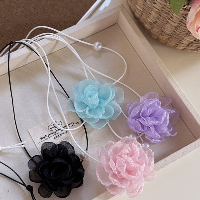 Rodiv-Flower Faux Pearl Choker