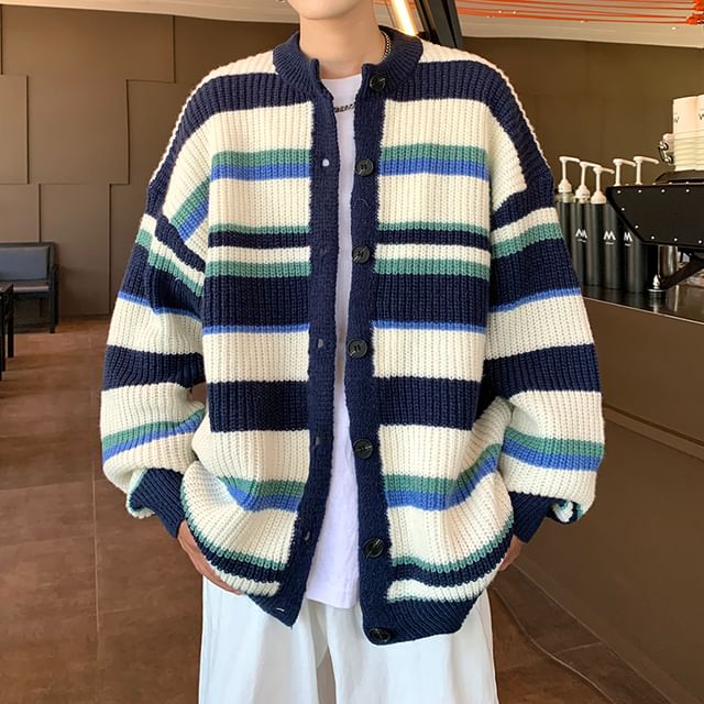 Lorencho-Drop-Shoulder Striped Cardigan