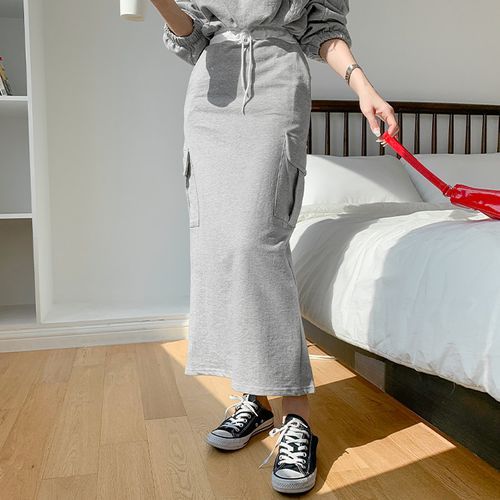 Drawcord Maxi Cargo Sweat Skirt