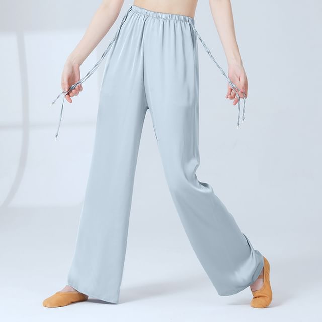 femmal-Elastic Waist Plain Wide Leg Pants