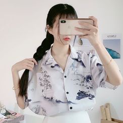 Sisyphi(シシピ) - Elbow-Sleeve Printed Shirt Sisyphi(シシピ) - Elbow-Sleeve Printed Shirt