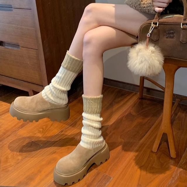 FRAISO-Platform Plain Fleece Lined Mules