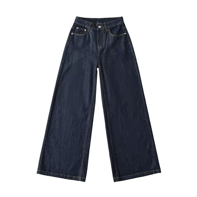 Ulark-High Rise Plain Wide Leg Jeans
