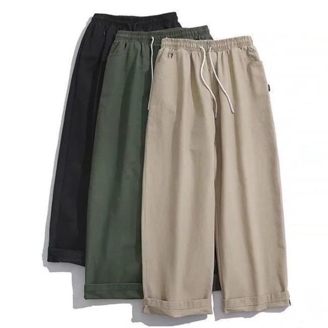 Lingaris-High Waist Plain Drawstring Loose Fit Pants