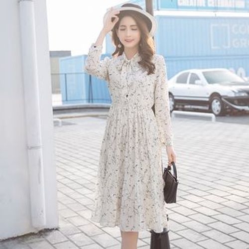Nebbia - Long-Sleeve Floral Chiffon Dress | YesStyle