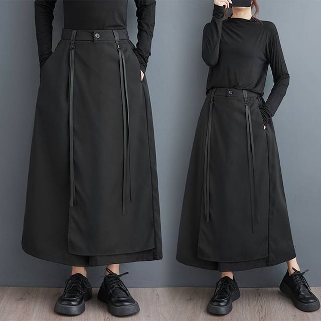 Lewwe-High Waist Plain Asymmetrical Panel Cropped Culottes