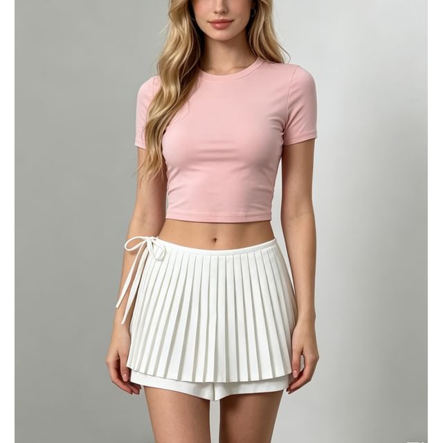 Asiris-S High Waist Plain Accordion Pleated Mini A-Line Skort