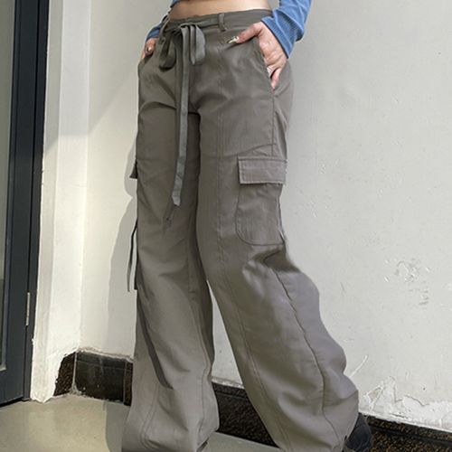 Rosesand - High Waist Pocket Straight-Fit Wide-Leg Cargo Pants