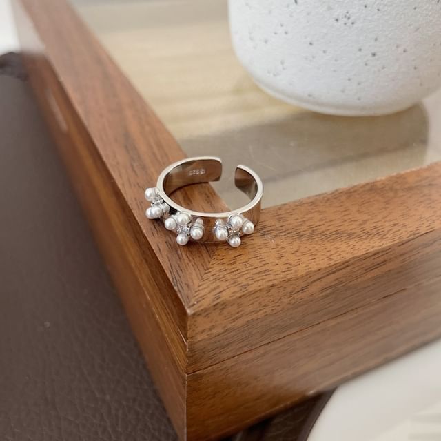 Forainer-925 Sterling Silver Faux Pearl Open Ring