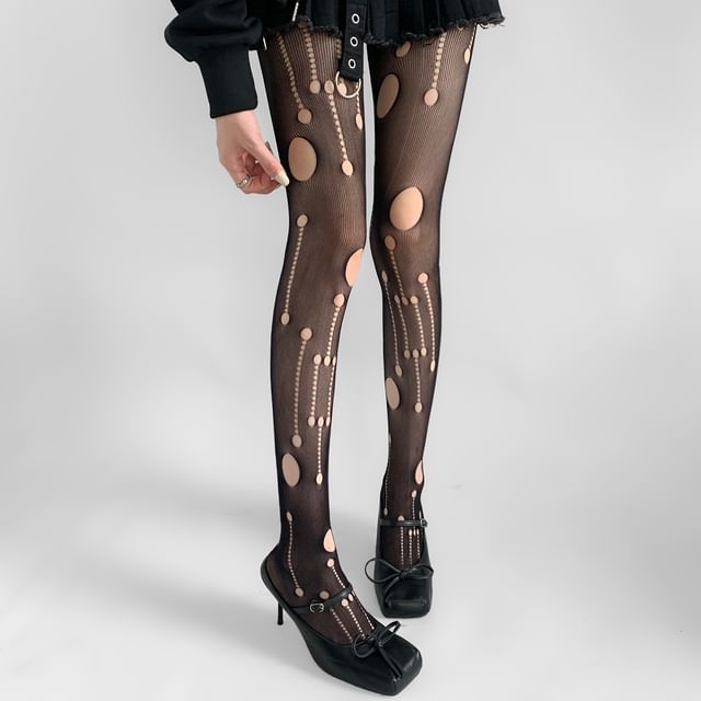 Desperim-Plain Cutout Sheer Tights