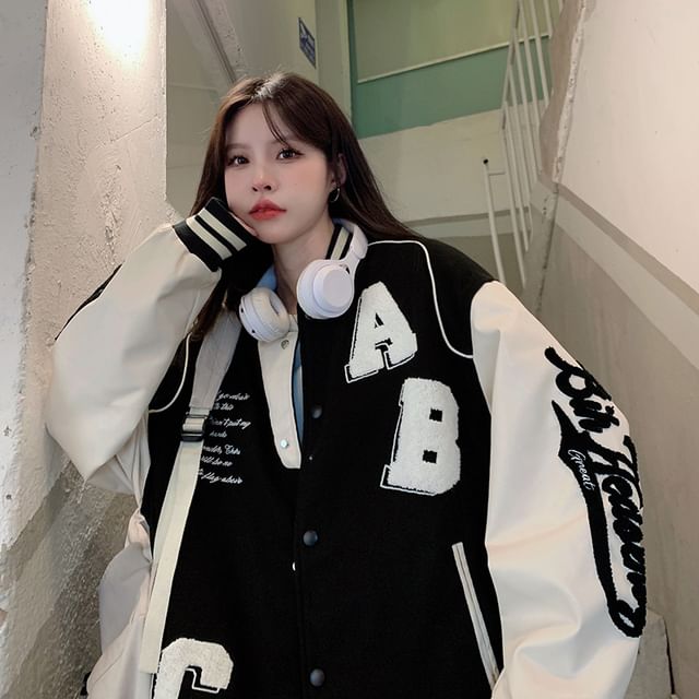 ZENME Letter Embroidered Baseball Jacket S