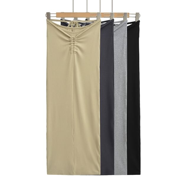 Ulark-High Waist Plain Maxi Pencil Skirt