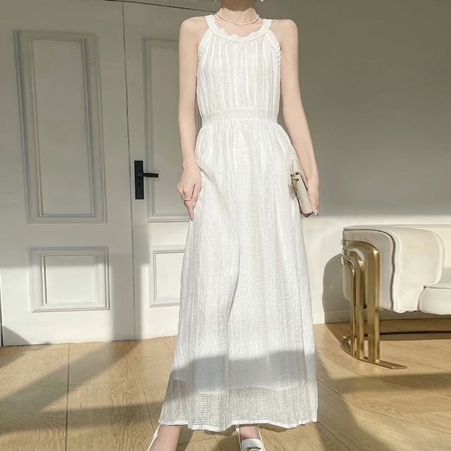 Weelop-Sleeveless Plain Maxi A-Line Dress