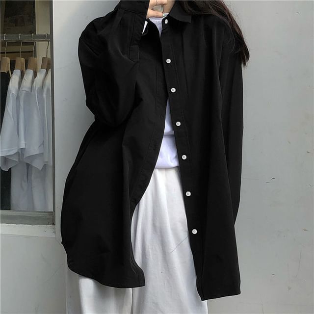 Sisyphi-Long-Sleeve Plain Shirt