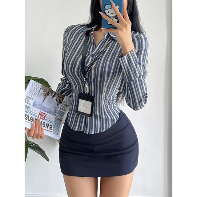 Maisee-Striped Slim-Fit Shirt