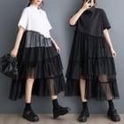 TYPESERVICE ♥ Layered Mesh Dress/追跡付 TPZ LUXE MESH* CODA MESH FLUTTER SLEEVES PADDED TOP IN