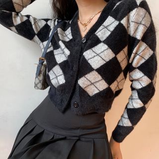 cropped argyle cardigan