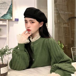 mesh puff sleeve cardigan