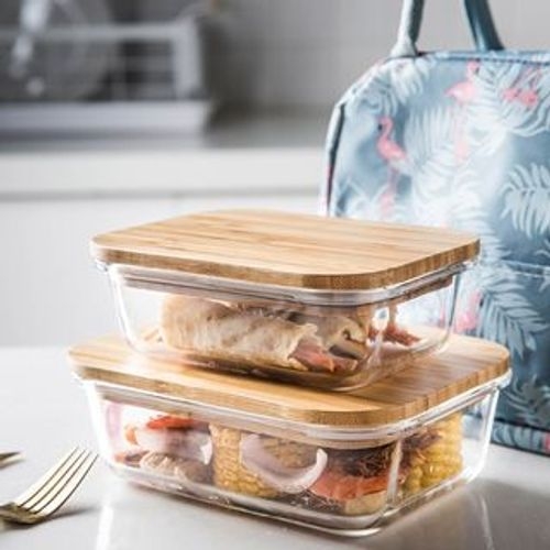 Glass Food Container, Lunch Box With Bamboo Lid, Glass Storage