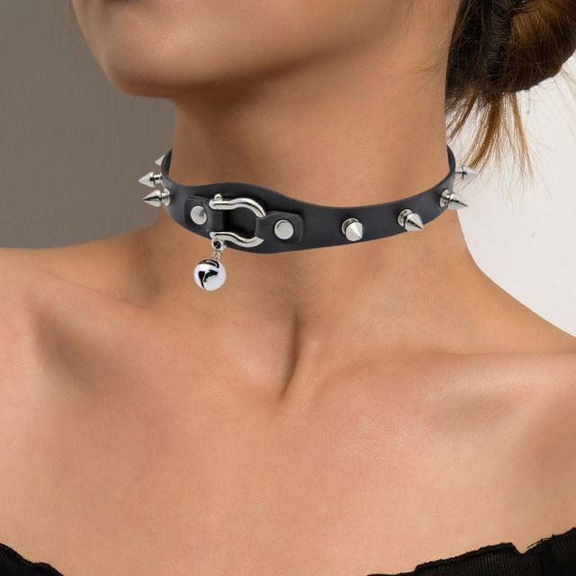 SURELIN-Studded Faux Leather Choker