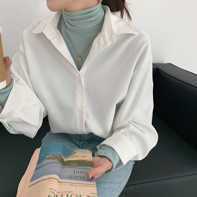 Shopherd-Oversized Long-Sleeve Plain Shirt