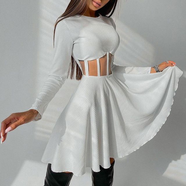strapless open back dress Colette Premium Long Sleeved Ribbed Knit Maxi Dress in Dark Natural
