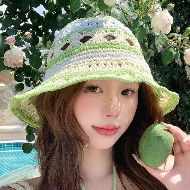 Pompabee-Color Block Woven Bucket Hat