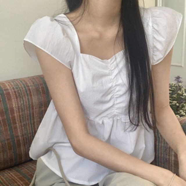 Odestra-Cap-Sleeve Square Neck Plain Blouse