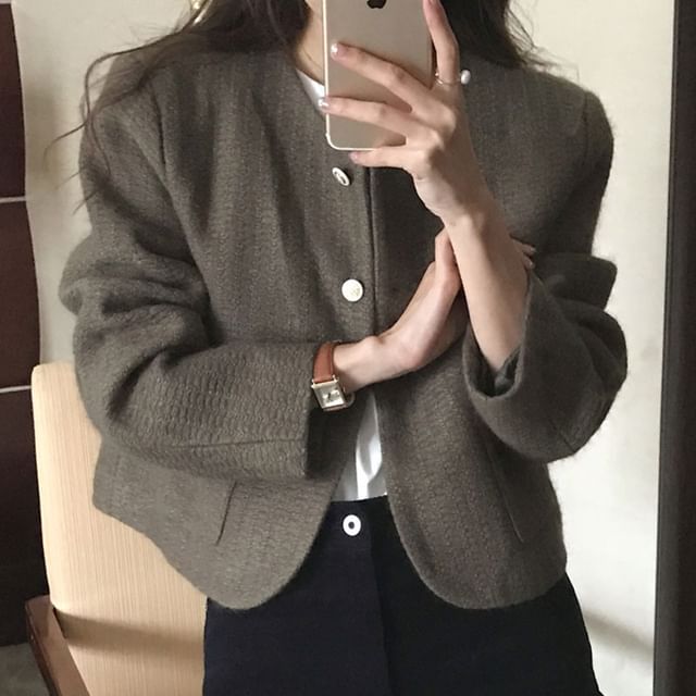 Coris-Button-Up Plain Crop Jacket