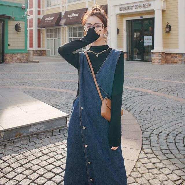 a line dungaree dress kerinea - V-Neck Washed Button Midi A-Line Denim Wrap priority-03-dappled-sequin-rouched-off-shoulder-gown-graphite-warm-taupe Product Description BACKLESS V LONG HALTER Size:Custom
