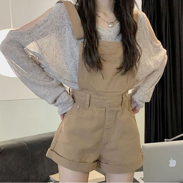 Flabogalop Plain Denim Jumper Shorts YesStyle