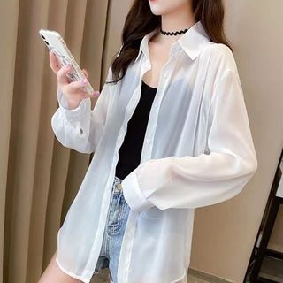 KONGER-Plain Sheer Shirt