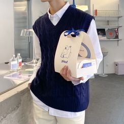 Seoul Homme - V-Neck Cable-Knit Vest Seoul Homme - V-Neck Cable-Knit Vest