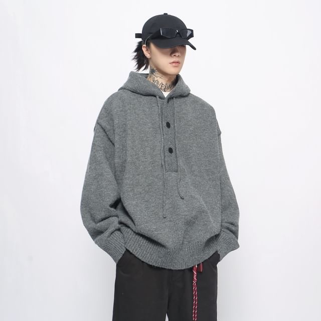 Derbundy-Henley Plain Hooded Oversized Sweater