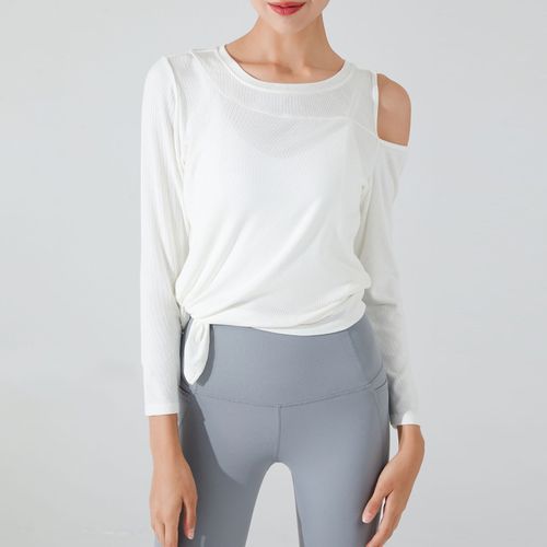 Stirpidole - Long-Sleeve Asymmetrical Cold-Shoulder Slit Sports T