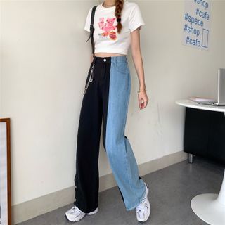 two tone panel jeans