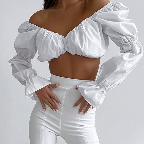 White off shoulder 2025 puff sleeve top