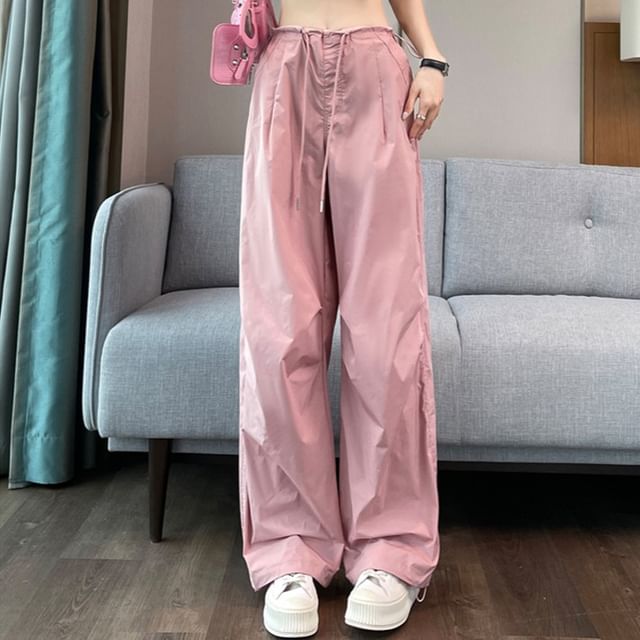 Dragan Pulse-Drawstring Waist Plain Wide Leg Pants Various Designs