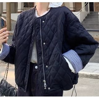 Trendycas-Plain Quilted Zip Jacket