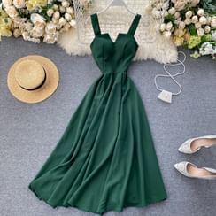 Lucuna - Plain Spaghetti Strap Midi A-Line Dress Lucuna - Plain Spaghetti Strap Midi A-Line Dress