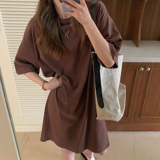 Racoon Short-Sleeve Crew Neck Plain Midi T-Shirt Dress Sale