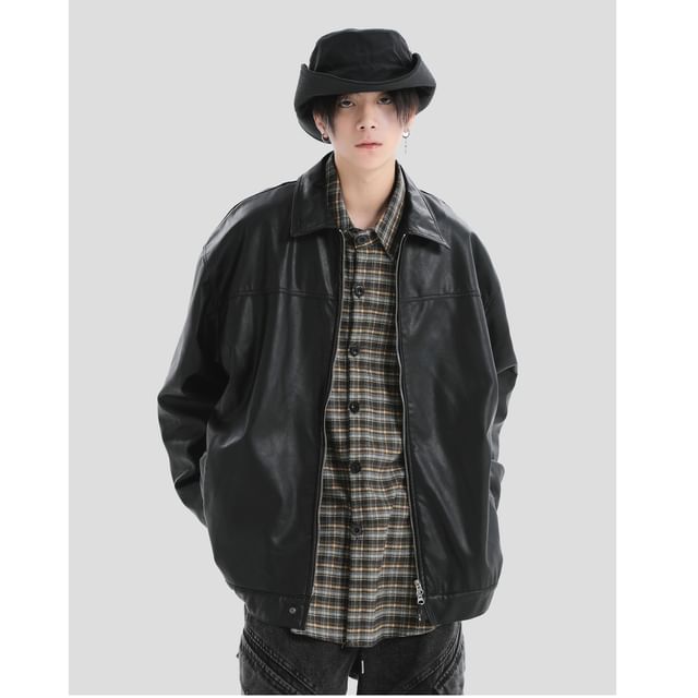 Banash-Couple Matching Faux Leather Zip Jacket