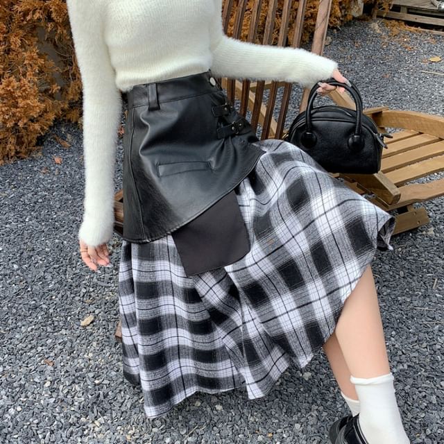 Meatacci Set: High Rise Plain Asymmetrical Buckled Faux Leather - Main Image