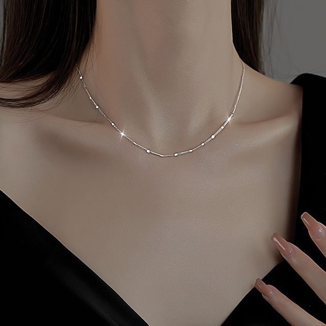 Hansha-Sterling Silver Sequin Necklace